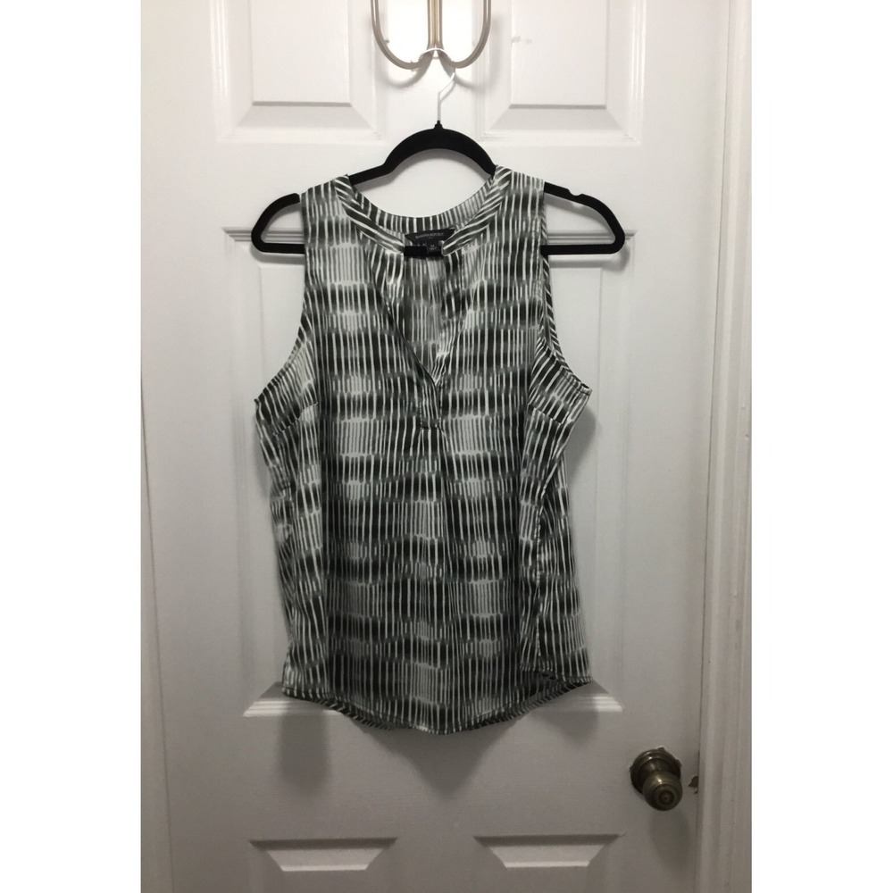 Banana Republic Abstract Stripe Sleeveless Blouse Green Gray Ivory Medium EUC